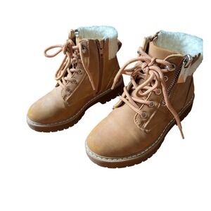 Marc Fisher Kids Tan Faux Suede Fur Lined Lace Up Zip Winter Boots Size‎ 11